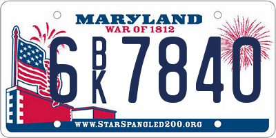 MD license plate 6BK7840