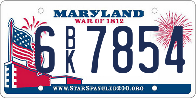 MD license plate 6BK7854