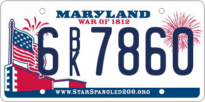 MD license plate 6BK7860
