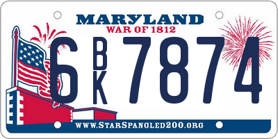 MD license plate 6BK7874