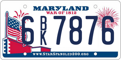 MD license plate 6BK7876