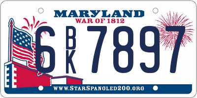 MD license plate 6BK7897