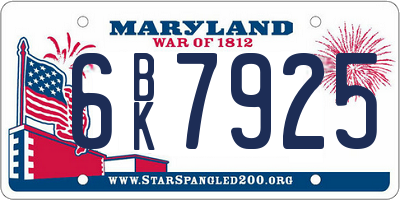 MD license plate 6BK7925