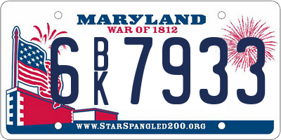 MD license plate 6BK7933