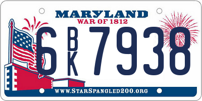 MD license plate 6BK7938