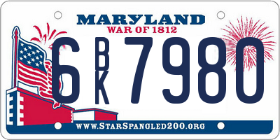 MD license plate 6BK7980