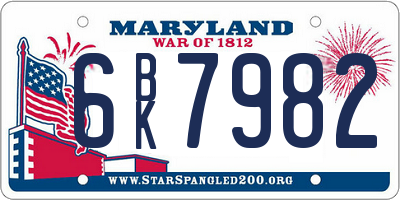 MD license plate 6BK7982