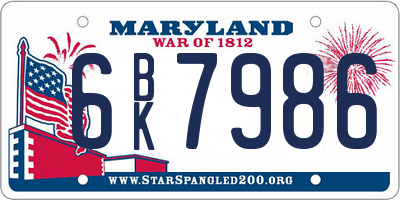 MD license plate 6BK7986