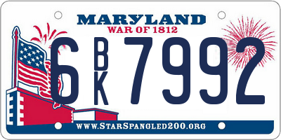 MD license plate 6BK7992