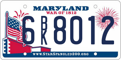 MD license plate 6BK8012