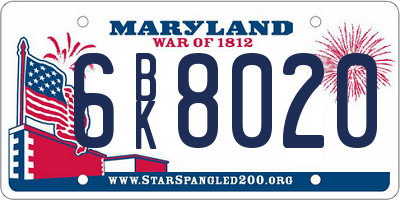 MD license plate 6BK8020