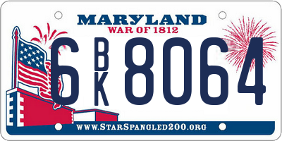 MD license plate 6BK8064