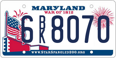 MD license plate 6BK8070