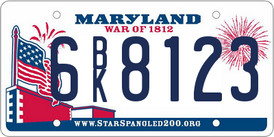 MD license plate 6BK8123