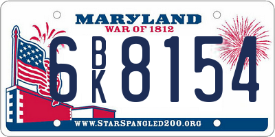 MD license plate 6BK8154