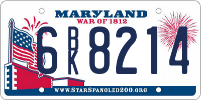 MD license plate 6BK8214