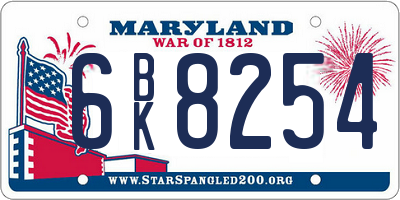 MD license plate 6BK8254