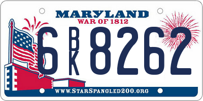 MD license plate 6BK8262
