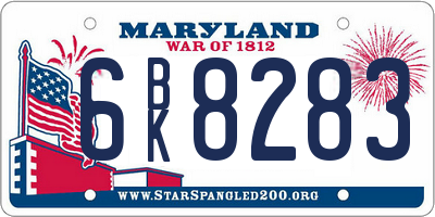 MD license plate 6BK8283