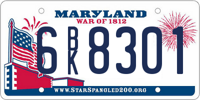 MD license plate 6BK8301