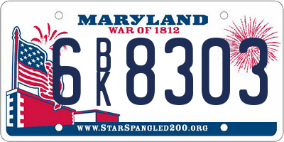 MD license plate 6BK8303