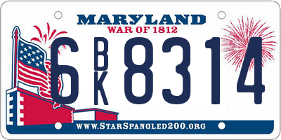 MD license plate 6BK8314