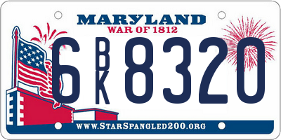 MD license plate 6BK8320