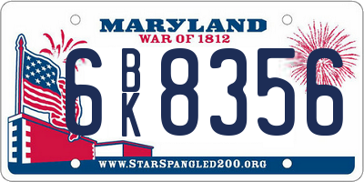 MD license plate 6BK8356
