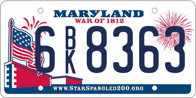 MD license plate 6BK8363