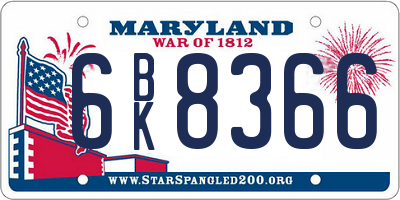 MD license plate 6BK8366
