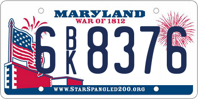 MD license plate 6BK8376