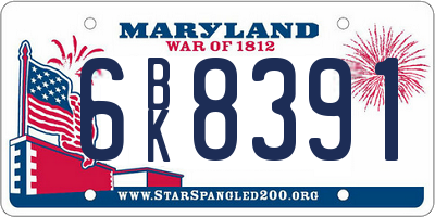 MD license plate 6BK8391