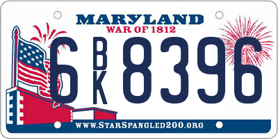 MD license plate 6BK8396