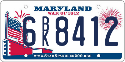 MD license plate 6BK8412