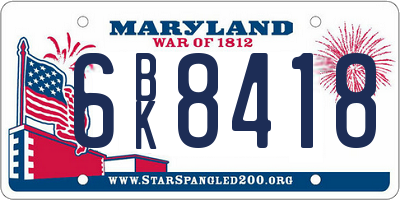 MD license plate 6BK8418