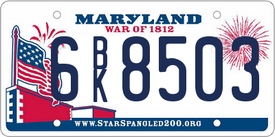 MD license plate 6BK8503