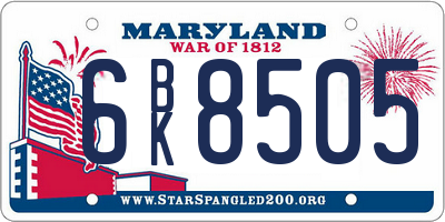 MD license plate 6BK8505