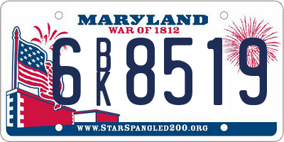 MD license plate 6BK8519