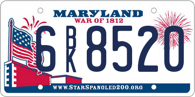 MD license plate 6BK8520