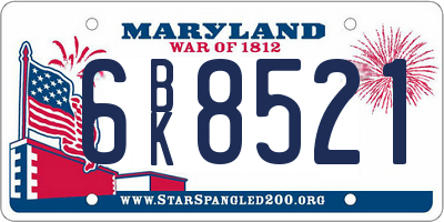 MD license plate 6BK8521