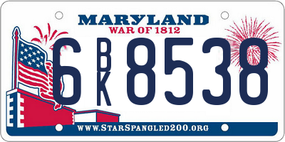 MD license plate 6BK8538