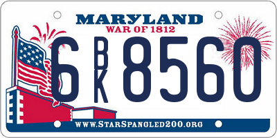 MD license plate 6BK8560