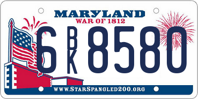 MD license plate 6BK8580