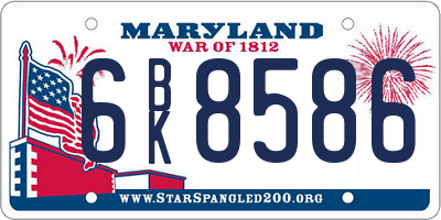 MD license plate 6BK8586