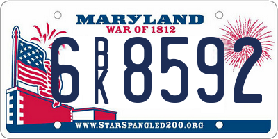 MD license plate 6BK8592