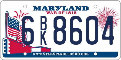 MD license plate 6BK8604