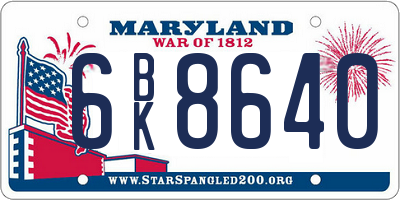 MD license plate 6BK8640