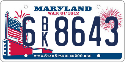 MD license plate 6BK8643
