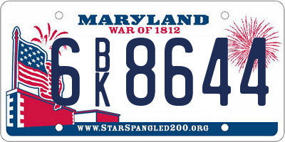 MD license plate 6BK8644