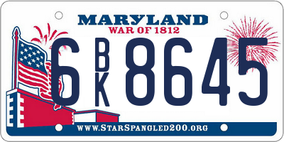 MD license plate 6BK8645